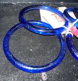 5 Chinese Peking Bracelets- Cobalt and Watermelon Color 1950's Kwan Yick Co.