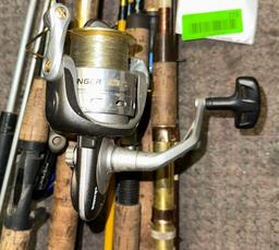7 Trout Brass Fishing Rods- some Reels- All Intact