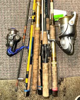 7 Trout Brass Fishing Rods- some Reels- All Intact
