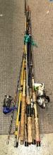 7 Trout Brass Fishing Rods- some Reels- All Intact