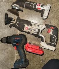 Bostch Drill, Porta cable Sawzall and Sander and 1 Battery