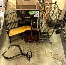 Umbrella Stand, Plant Bench, VTG Ice Tongs, 2 Bottle Wine Caddy etc