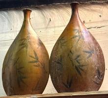 2 Wooden Decorative Vases 19" Tall