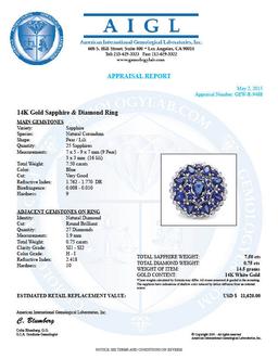 14k Gold 7.50ct Sapphire 0.75ct Diamond Ring