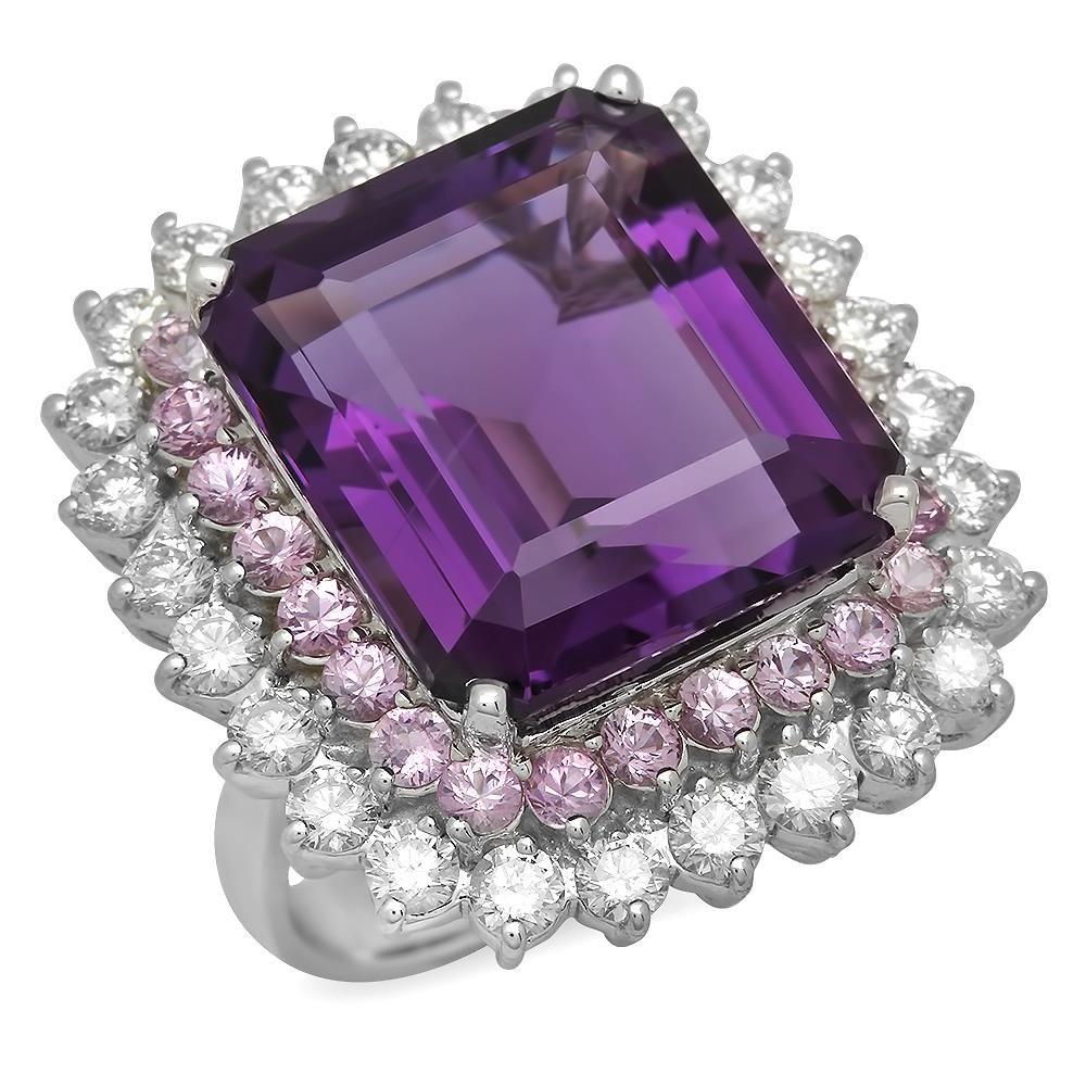 14K Gold 20.11ct Amethyst 1.96ct Sapphire 2.39ct Diamond Ring