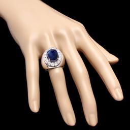 14k 15.50ct Sapphire 0.50ct Diamond Mens Ring