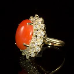 14K Gold 8.69ct Coral 2.98ct Diamond Ring
