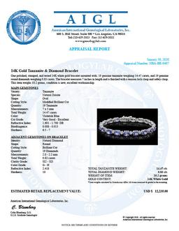14K Gold 14.47ct Tanzanite 0.83ct Diamond Bracelet