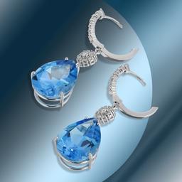 14K Gold 36.35 Blue Topaz & 1.30cts Diamond Earrings