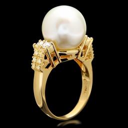 14k Yellow Gold 13mm Pearl 0.60ct Diamond Ring