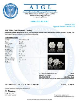 14k White Gold 2.50ct Diamond Earrings