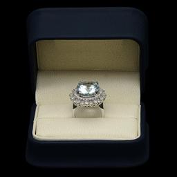 14K Gold 12.15ct Aquamarine 1.75ct Diamond Ring