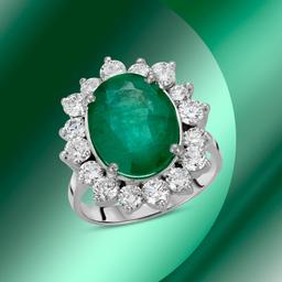 14K Gold 6.11cts Emerald & 1.94cts Diamond Ring