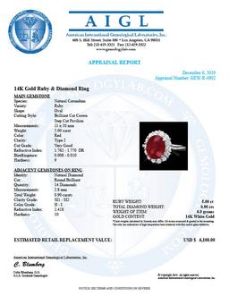 14k White Gold 5.00ct Ruby 0.90ct Diamond Ring