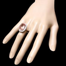 14k Gold 11.00ct Morganite 1.10ct Diamond Ring