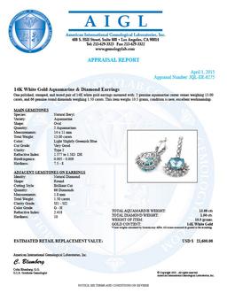 14k Gold 13ct Aquamarine 1.50ct Diamond Earrings