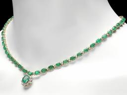 14k Gold 24ct Emerald 2.00ct Diamond Necklace