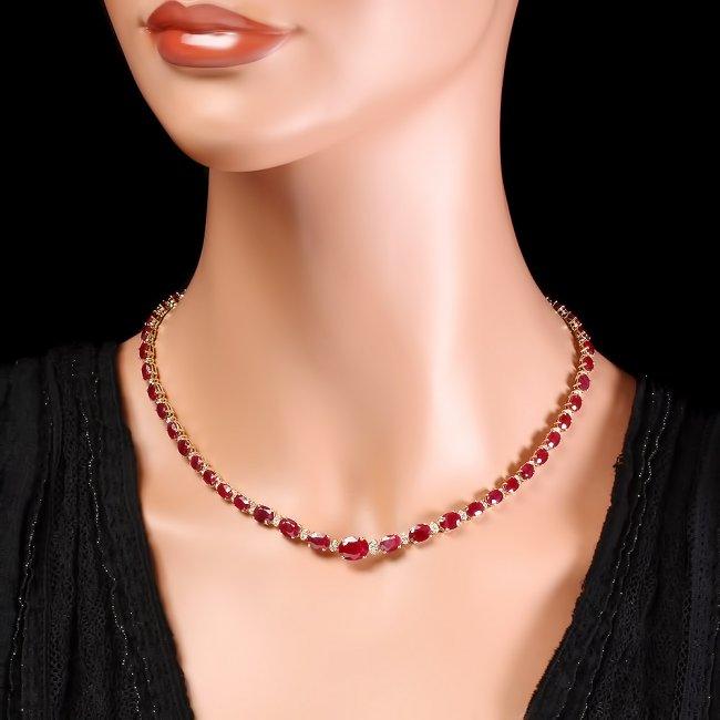 14k Gold 31.70ct Ruby 1.50ct Diamond Necklace