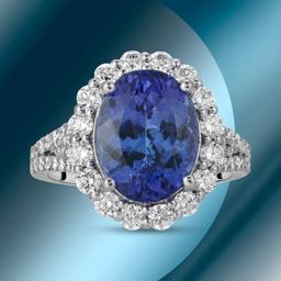 14K Gold 5.60cts Tanzanite & 1.22cts Diamond Ring