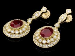 14k Gold 7.50ct Ruby 2.60ct Diamond Earrings