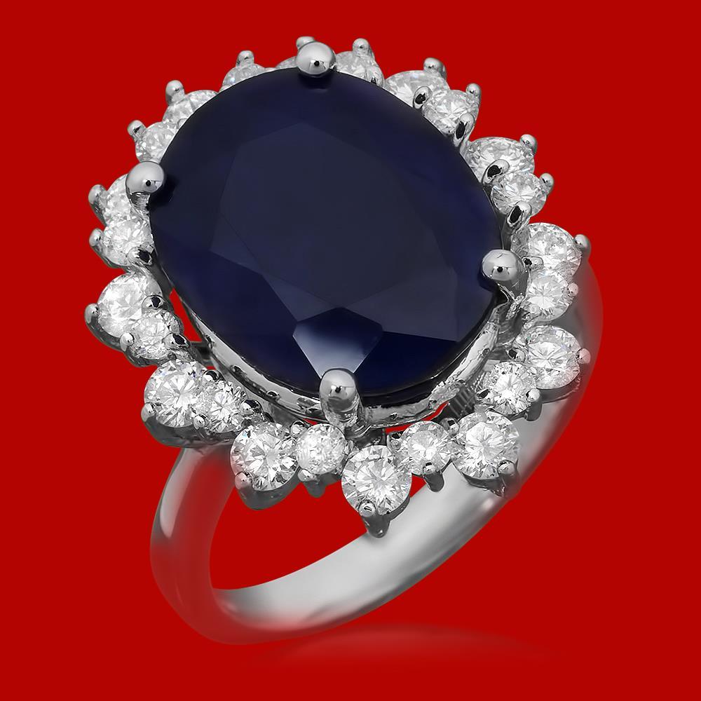 14k Gold 10.57ct Sapphire 1.77ct Diamond Ring