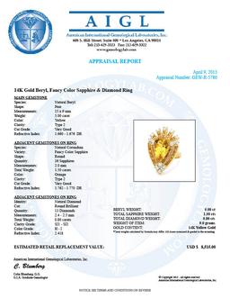 14k Yellow Gold 5.00ct Beryl 0.80ct Diamond Ring