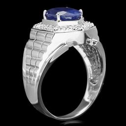 14k Gold 4ct Sapphire 0.70ct Diamond Mens Ring