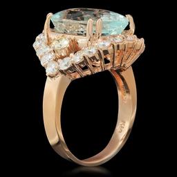 14K Gold 8.00ct Aquamarine 2.05ct Diamond Ring