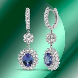 14K Gold 6.09cts Tanzanite & 7.01cts Diamond Earrings