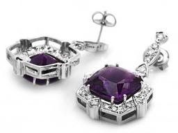 14k Gold 22.50ct Amethyst 0.40ct Diamond Earrings