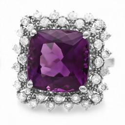 14k Gold 7.00ct Amethyst 1.00ct Diamond Ring