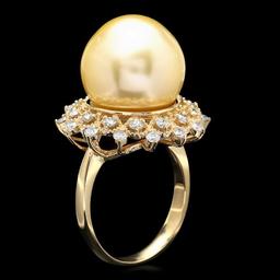 14k Gold 14 X 14mm Pearl 0.90ct Diamond Ring