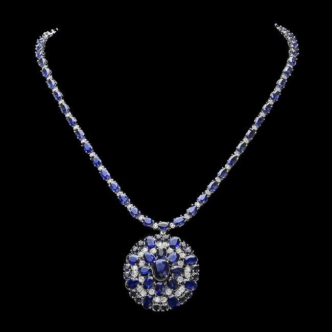 14k Gold 44ct Sapphire 2.60ct Diamond Necklace