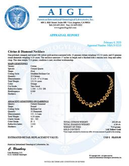 14K Gold 152.53ct Citrine & 4.10ct Diamond Necklace