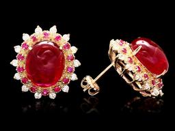 14k Gold 16.65ct Ruby 0.80ct Diamond Earrings