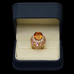 14K Gold 12.85ct Citrine, 4.32ct Fancy Color Sapphire & 1.45ct Diamond Ring