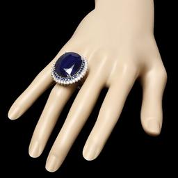 14k Gold 44.4ct Sapphire 1.35ct Diamond Ring