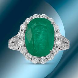 14K Gold 6.02cts Emerald & 1.22cts Diamond Ring