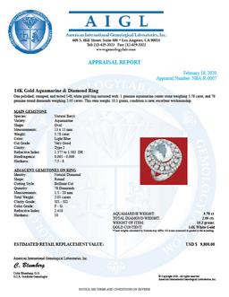 14k Gold 5.78ct Aquamarine 2.05ct Diamond Ring