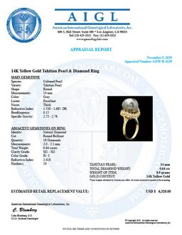 14k Gold 14 X 14mm Pearl 0.64ct Diamond Ring