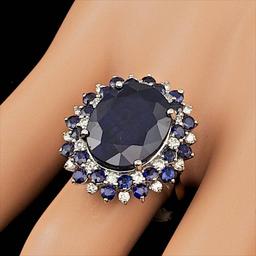 14k White Gold 13ct Sapphire 0.50ct Diamond Ring
