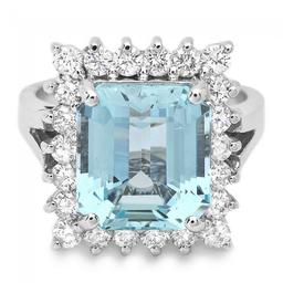 14k Gold 2.00ct Aquamarine 1.00ct Diamond Ring