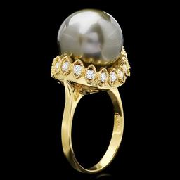 14k Gold 14 X 14mm Pearl 0.64ct Diamond Ring