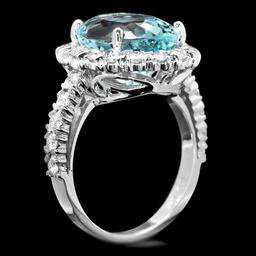 14k Gold 7.70ct Aquamarine 1.27ct Diamond Ring