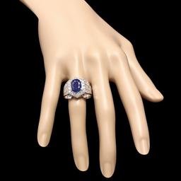 14k Gold 4ct Sapphire 0.70ct Diamond Mens Ring