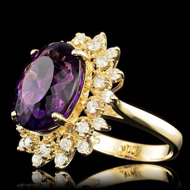 14k Gold 8.00ct Amethyst 0.80ct Diamond Ring