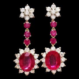 14k Yellow Gold 8ct Ruby 2.50ct Diamond Earrings