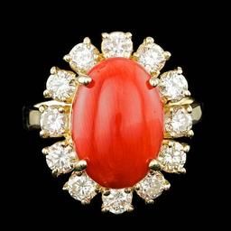 14k Yellow Gold 5.50ct Coral 1.60ct Diamond Ring