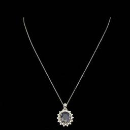 14k Gold 7.00ct Sapphire 0.85ct Diamond Pendant