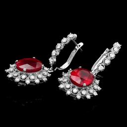 14k Gold 11.30ct Ruby 1.80ct Diamond Earrings